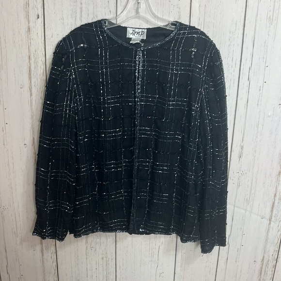 JMD New York 100% Silk Sequins Open Front Jacket Blazer Formal Size Large - Picture 6 of 6